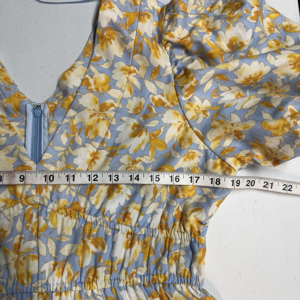 Tuckernuck Hyacinth House Blue and Orange Floral Puff Sleeve Pauline Midi Dress - Picture 10 of 16